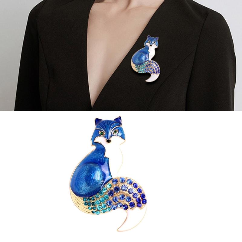 Enamel Foxes Brooch Rhinestones Charm Pin Animal Badge Jewelry Backpack Decoration Fashion Accessories for Jackets