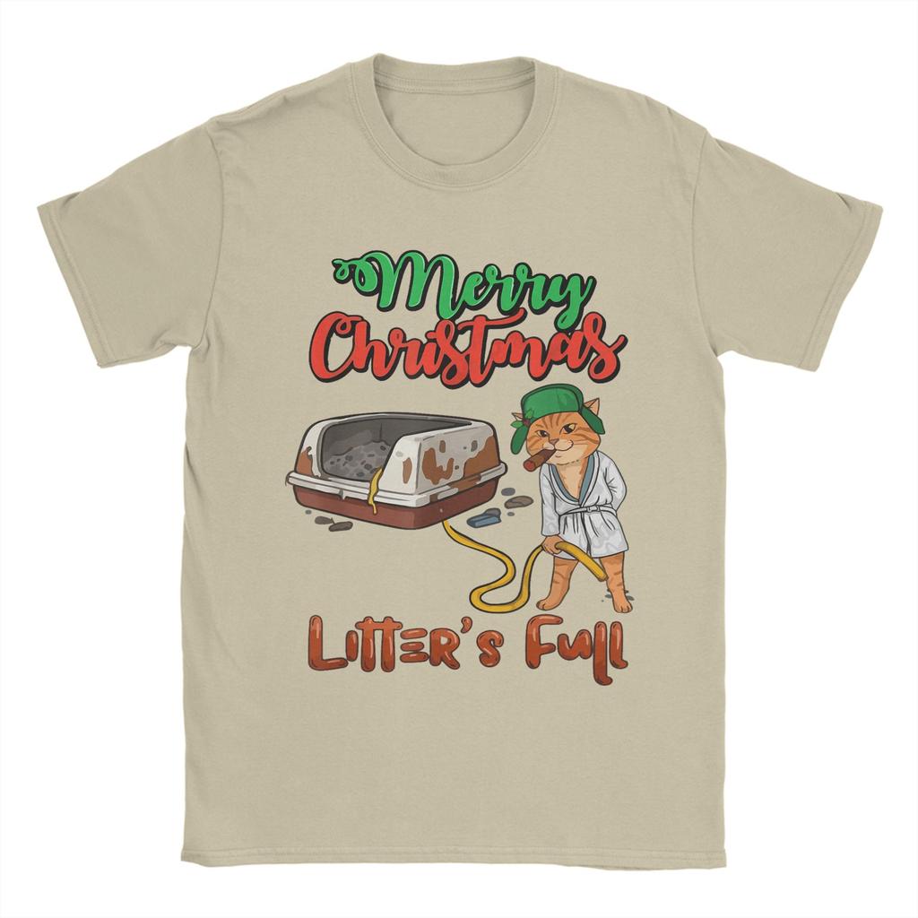 Litter's Full Merry Christmas Funny Cat Lovers Holidays Xmas T Shirt Men T-Shirts Beach O Neck Tees Wholesale Big Size Clothing
