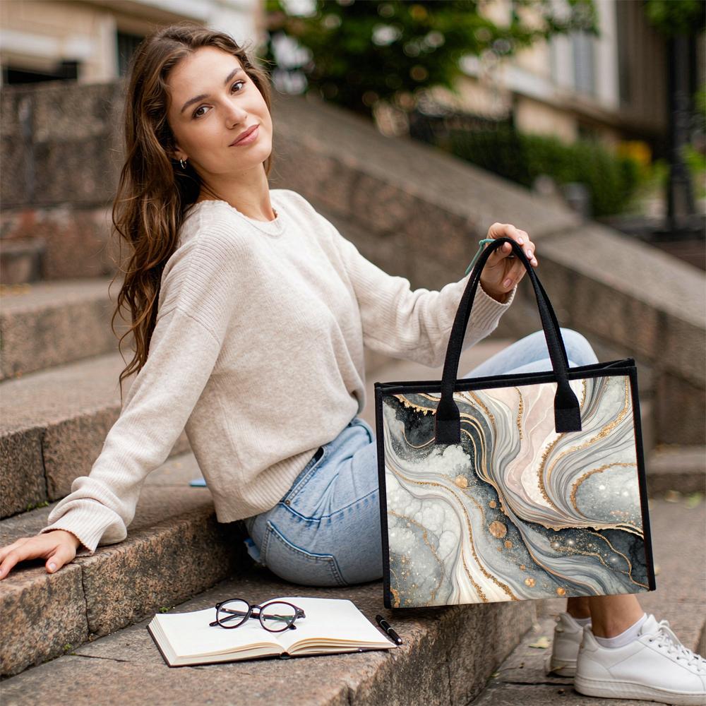 Elegant Marble Pattern Tote Bag Stylish Daily Commute Handbag