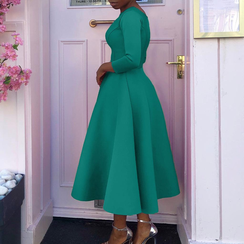 Большой размер, женское летнее модное однотонное платье с круглым воротником, женское элегантное цельное свободное платье