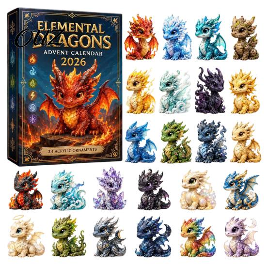 Dragon Souvenir Ornament Christmas Countdown Calendar, with 24 Acrylic Decorations, Days Xmas Advent Calendar Gift Box, Holiday for Lovers Decorations