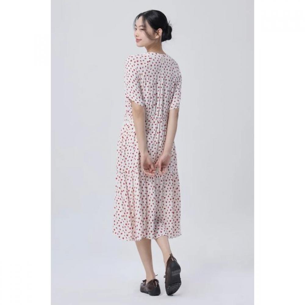 Benetton Women Floral Pintuck V Neck Dress Baope1631