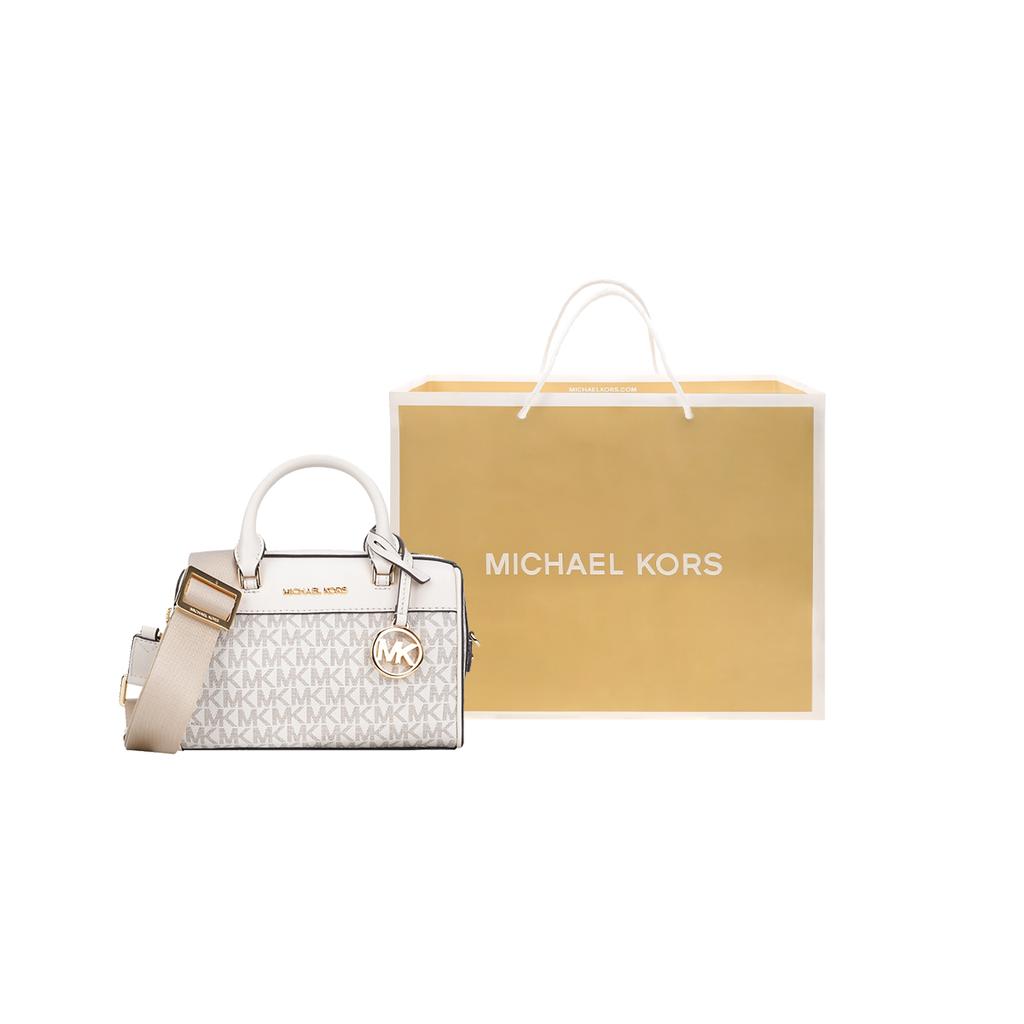 Michael Kors Classic Monogram Print Commuter Fashion Logo Coated Canvas Boston Bag Crossbody Handbag Women handbag White 35S2GTFC0B-LT-CRM-MULTI