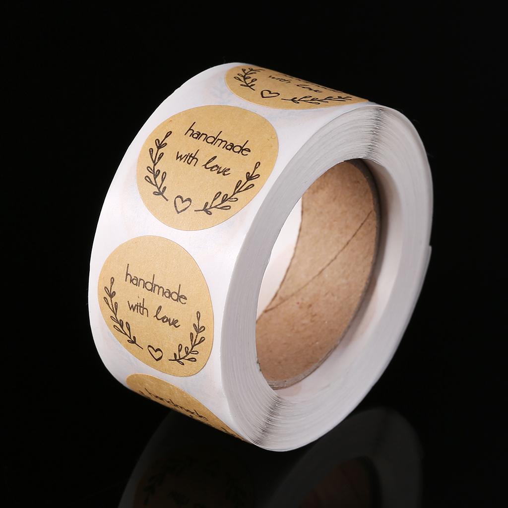 500 шт. Натуральные круглые самоклеящиеся этикетки ручной работы с любовью из крафт-бумаги Bak
