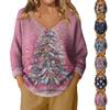 Women's Fashion Casual Long Sleeve Christmas Snowflake Print V-Neck Top