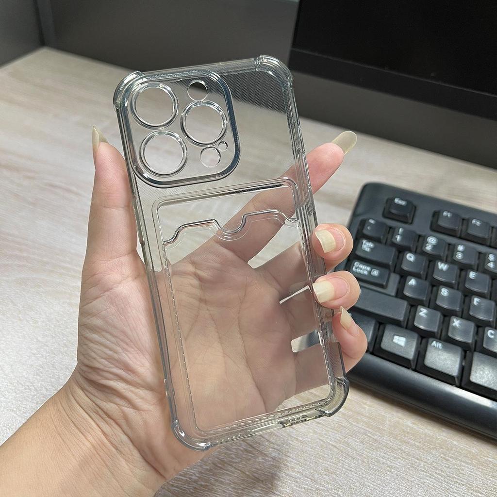 Чехол для iPhone 15 с держателем для карт, прозрачная мягкая накладка для 12 Pro и 16 со слотом для карт