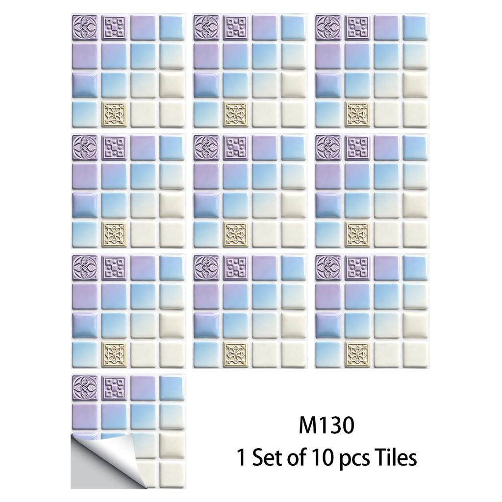 10Pcs Glossy Marble Mosaic Tile Stickers Waterproof Self-Adhesive Geometric Wall Floor Decals Kitchen Backsplash Home DIY Decoration