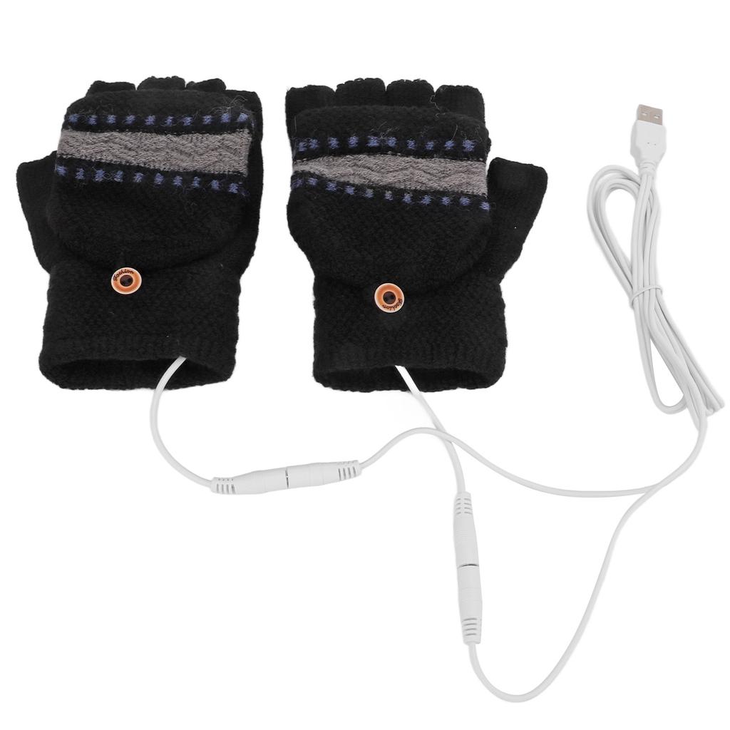 1 пара USB нагреваемых перчаток вязаные без пальцев грелки для рук электрические согревающие перчатки для мужчин для печати спорта улицы черный