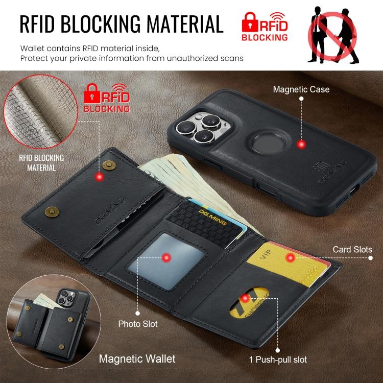DG.MING M6 Series RFID Tri-fold Card Bag Removable Leather Phone Case