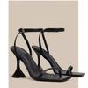 Summer New Aw Black Beautiful Wine Glass and High Heel Sandals with High Heels Thick Heel Square Head Women's Shoes