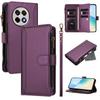For OnePlus Ace 5 Pro 5G/OnePlus 13R 5G Leather Case 9 Card Slots Zipper Wallet Stand Phone Cover with Wrist Strap