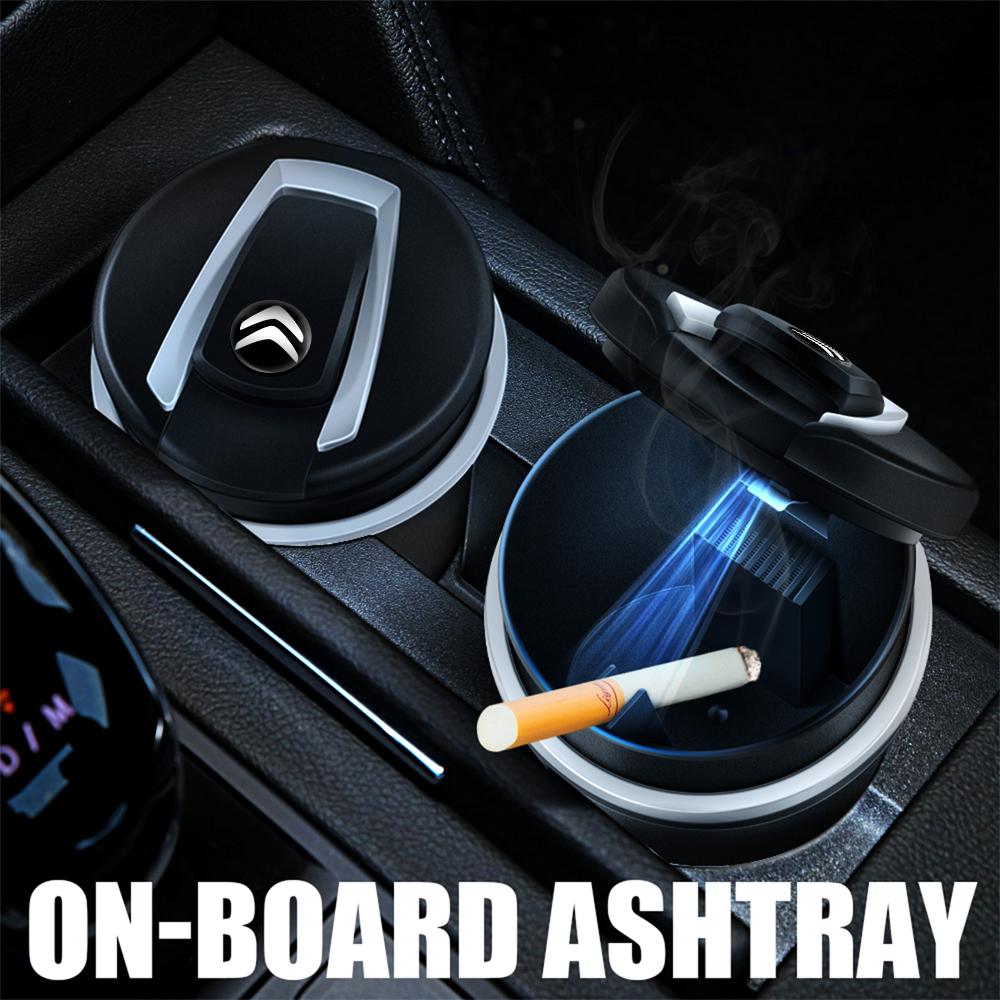 QQEP4 Portable Car Ashtray Multi-function LED Automatic Blue Light Indicator Ashtray Car Accessories For Citroen C1 C2 C3 C4 C4L C5 C6