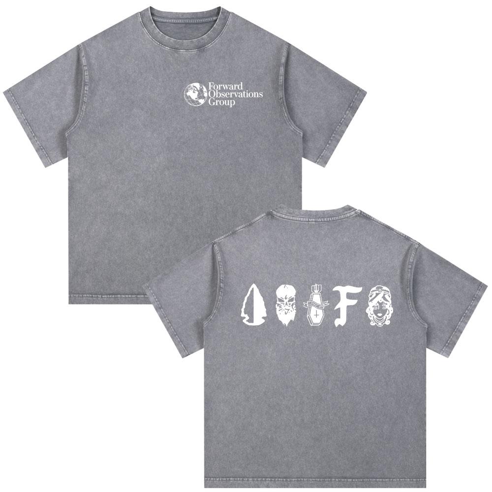 Vintage Washed Forward Observations Group Skeleton Fog T-shirts Men's Women Clothing Fashion Oversized Casual T Shirt Streetwear