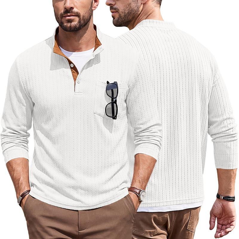 Men S Casual Stand Collar Jacquard Long Sleeve Sweatshirt With Chest Pocket
