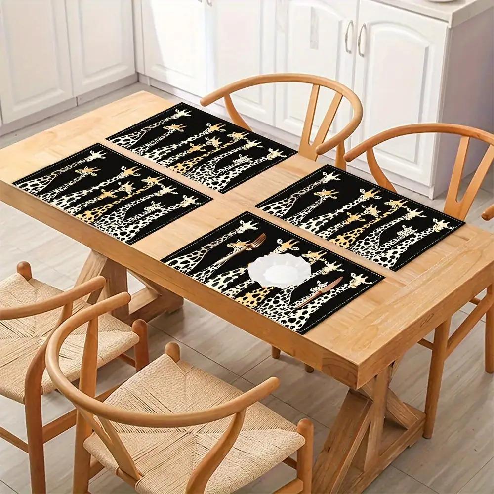 4pcs Giraffe Placemats, Imitation Linen Material, Rectangular, Hand Washable, 30.48X 45.72Inch, Suitable for Restaurant, Kitchen, Party, And Home