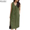 ZANZEA Женское повседневное летнее платье без рукавов с v-образным вырезом