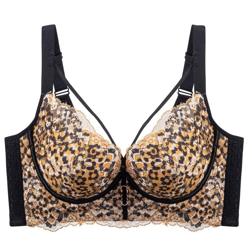 Leopard Lace Bra for Women Sexy Gather and Adjustment Bra Push Up Bra Wide Back Strap Invisible Bra Fancy Underwear
