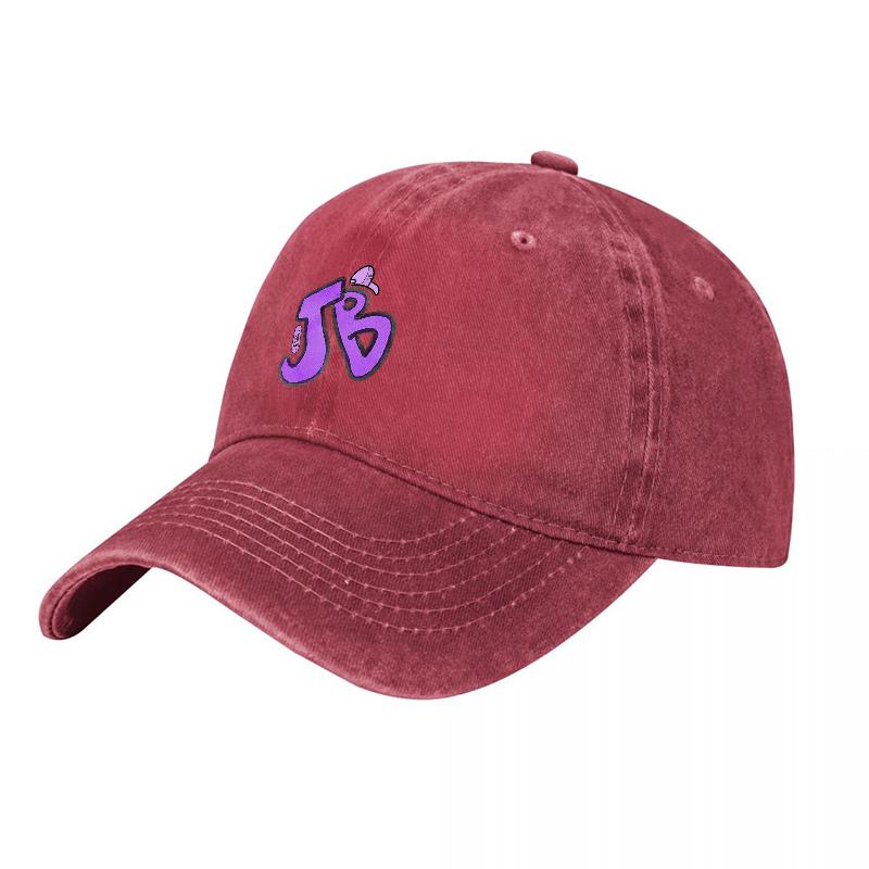 Jb Logo Washed Cotton Baseball Cap Classic Fit Unisex Adjustable Hat Black With Violet Embroidery Stylish Daily Wear Accessory