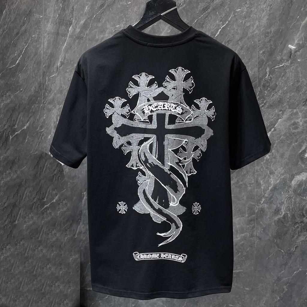 8937 CHROME HEARTS Лето 2026 Новая Высококачественная Хлопковая Круглый Вырез Свободная Большого Размера Мужская и Женская Футболка Футболка для Пары