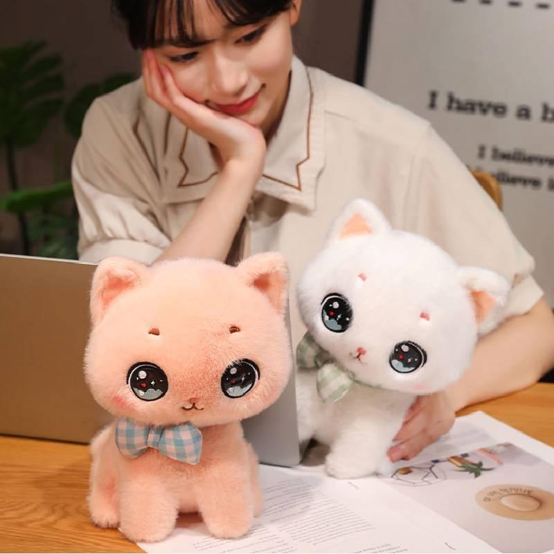 Cat Wearing Bow Stuffed Toy Cute Cartoon Children Birthday Holiday Gift Doll