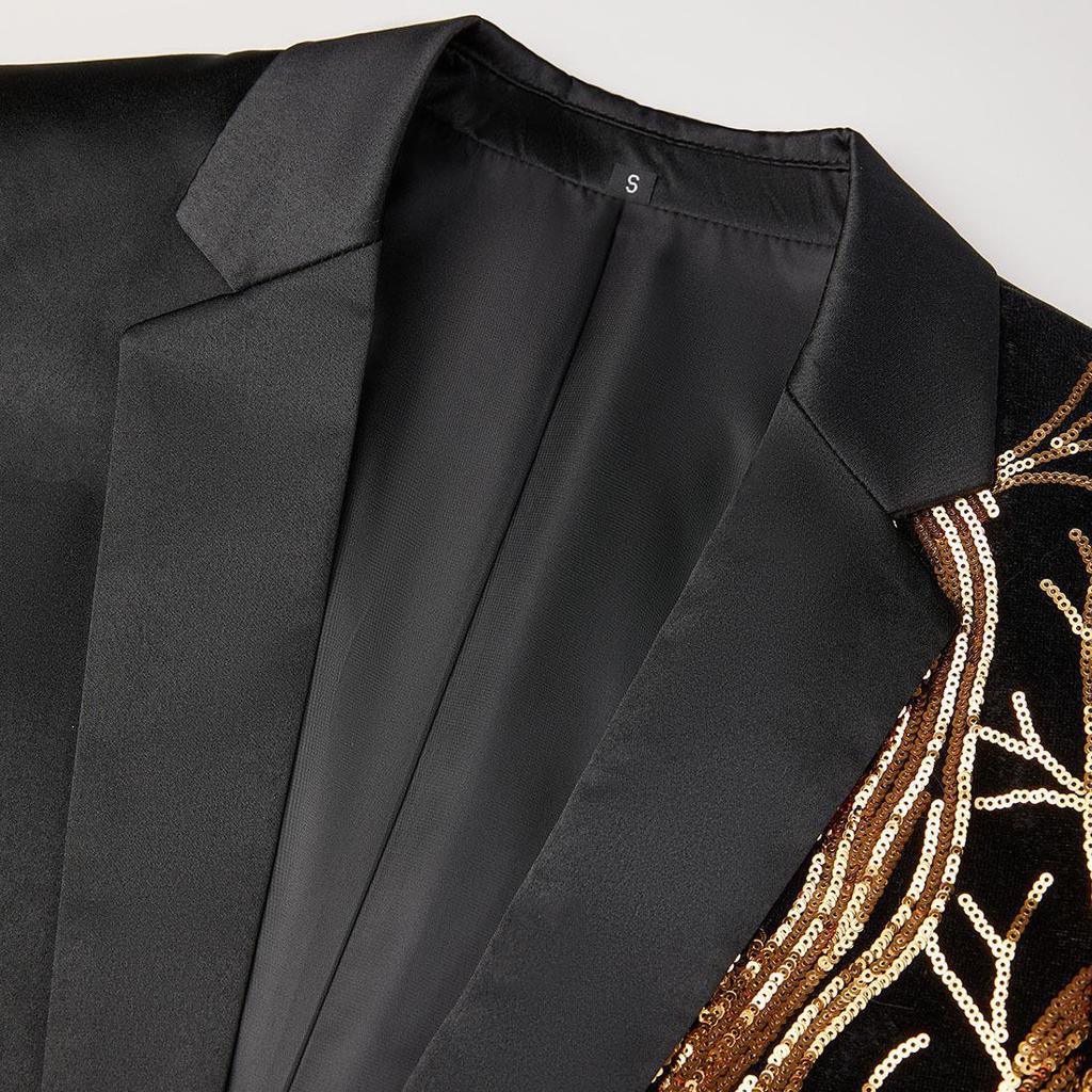 Mens Fashion Panelled Shiny Sequin Tuxedo Suit Jacket Blazers