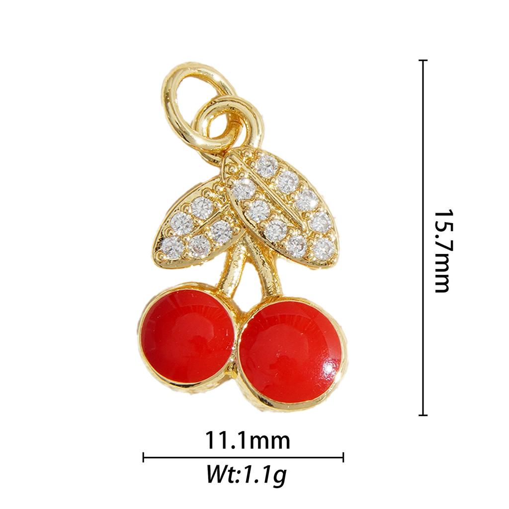 Hot Sale Custom Gold Plated Brass Zircon Paved Strawberry Lemon Cherry Apple Watermelon Pendant Charms DIY Jewelry Making