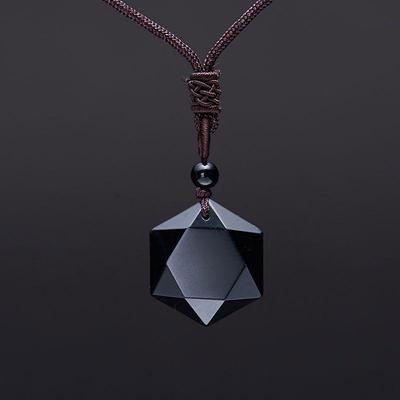 Унисекс натуральный камень обсидиан гексаграмма кулон ожерелье