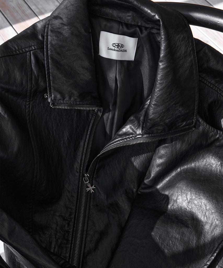 Londonda Belted Oversized Leather Jacket, Black