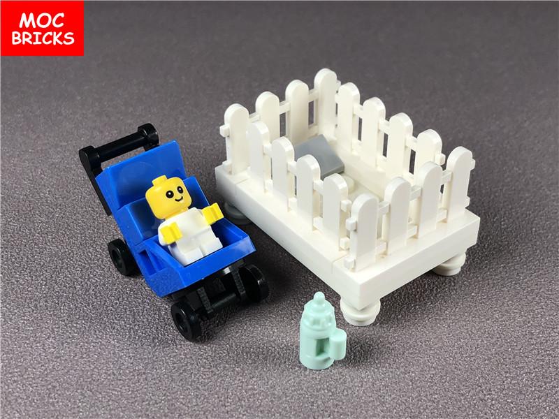 Нетоксичный набор Moc Bricks DIY Набор колыбельки Маленькая детская коляска Кроватка Фигурка Образовательные строительные блоки Игрушки для детей Куклы Рождественские подарки