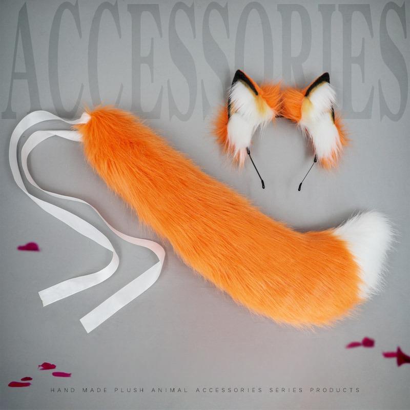 Головной убор с ушками животных на Хэллоуин, головной убор с хвостом зверя, аниме аксессуары, реквизит для косплея, маскарадные повязки с лисьими ушками для женщин, лисьий хвост