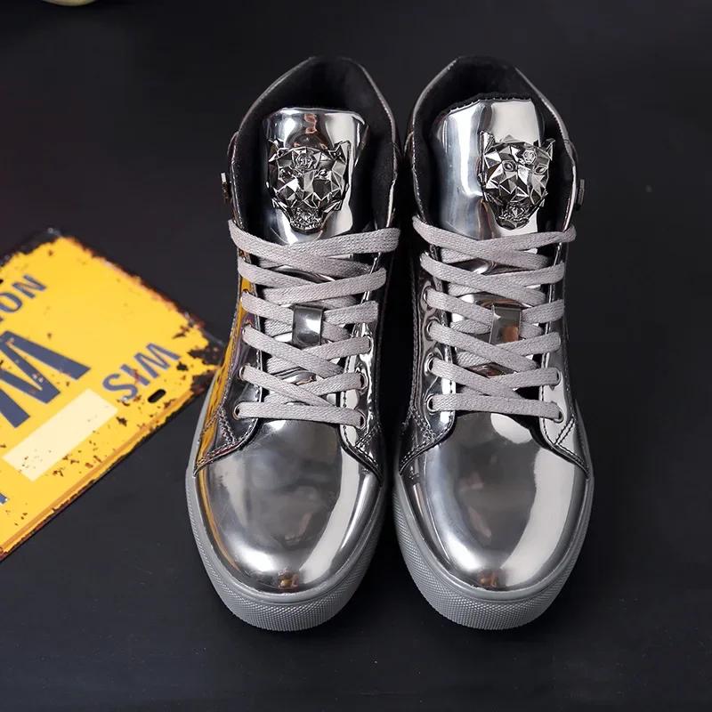 Мода 2025 Уличные мужские высокие кроссовки Модная мужская повседневная обувь Зеркальные трендовые мужские кеды Повседневные кроссовки Zapatos Para Hombre