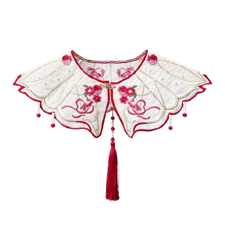 Китайские жемчужные кисточки Ложный воротник Винтажная вышивка Кролик Цветок Шаль Шарф