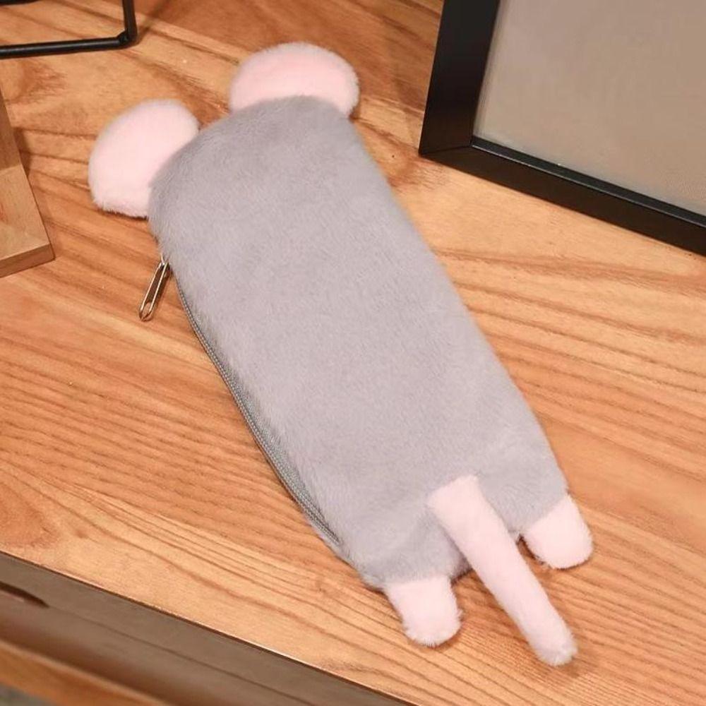 Large Capacity Mouse Plush Pencil Case Portable Stationery Pouch Daily Use