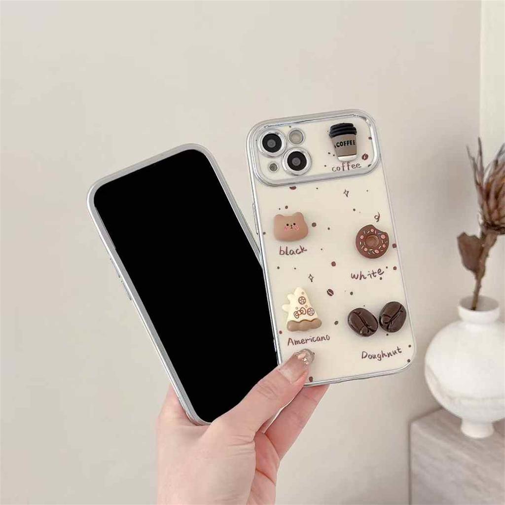 Милый 3D медведь торт кофе молоко конфеты гальванизированный чехол для телефона iPhone 16 15 14 13 12 11 Pro Max корейский мультяшный чехол
