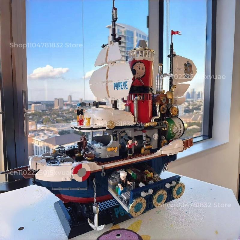 New Popeye Treasure Hunt Ship Building Blocks Cartoon Movie Character Collection Assembling Model Toy Ornaments Collect Gifts