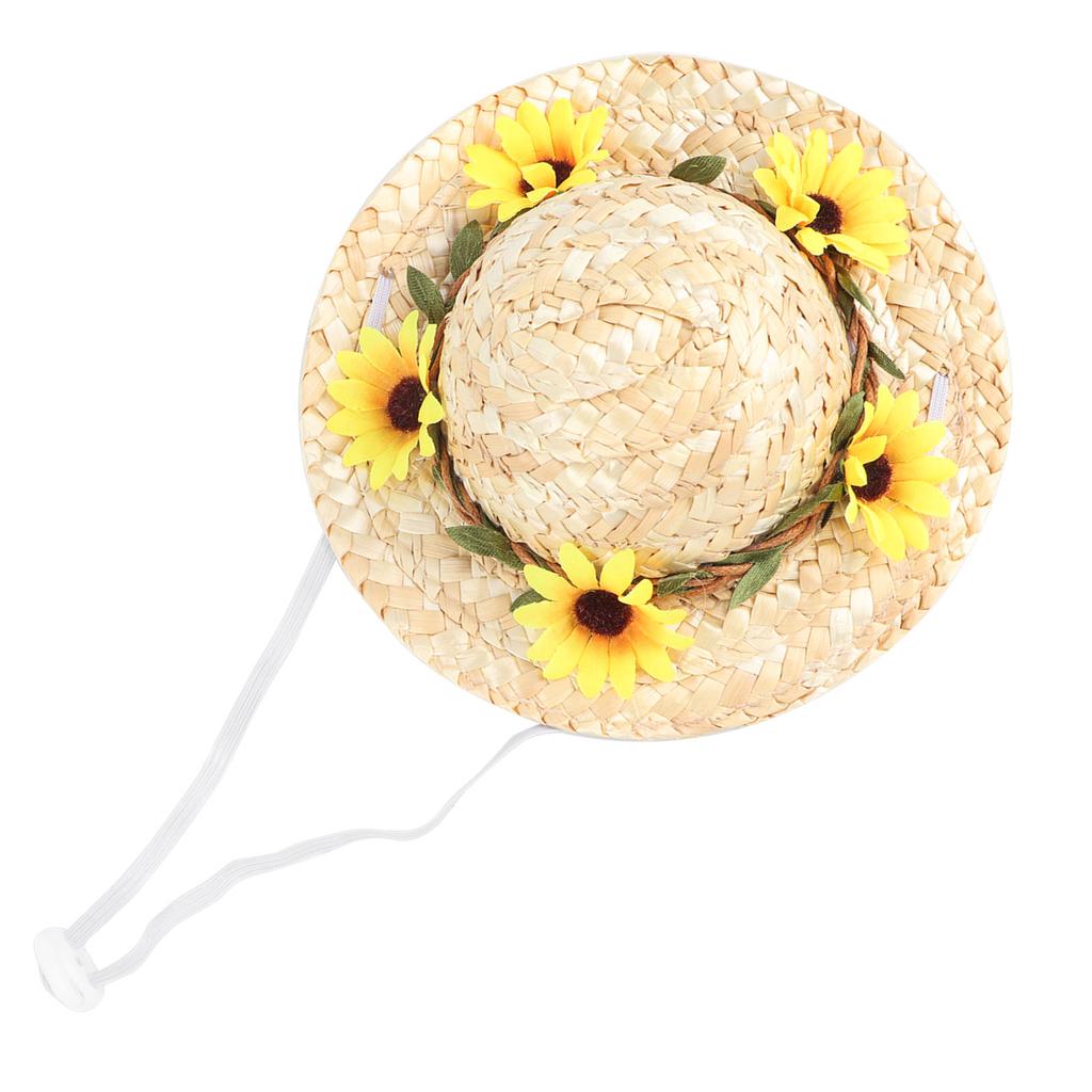 Pet Sombrero Hat Mini Straw Hat Pets Birthday Party Hats with Flowers for Small and Medium Dogs CatsYellow Flowers S