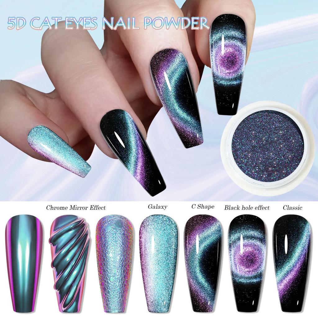 5D Magic Mirror Effect Cat Eye Powder Magnetic Nail Glitter Pigment Manicure Holographic Chrome Dust Can Use With Polish Gel