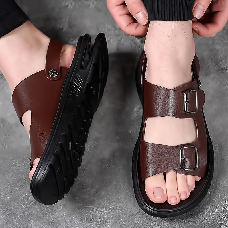 2024 Summer Outdoor Beach Sandals Genuine Leather Men Sandals Slippers Two Wear Non-slip Bottom Casual Business Sandals for Men