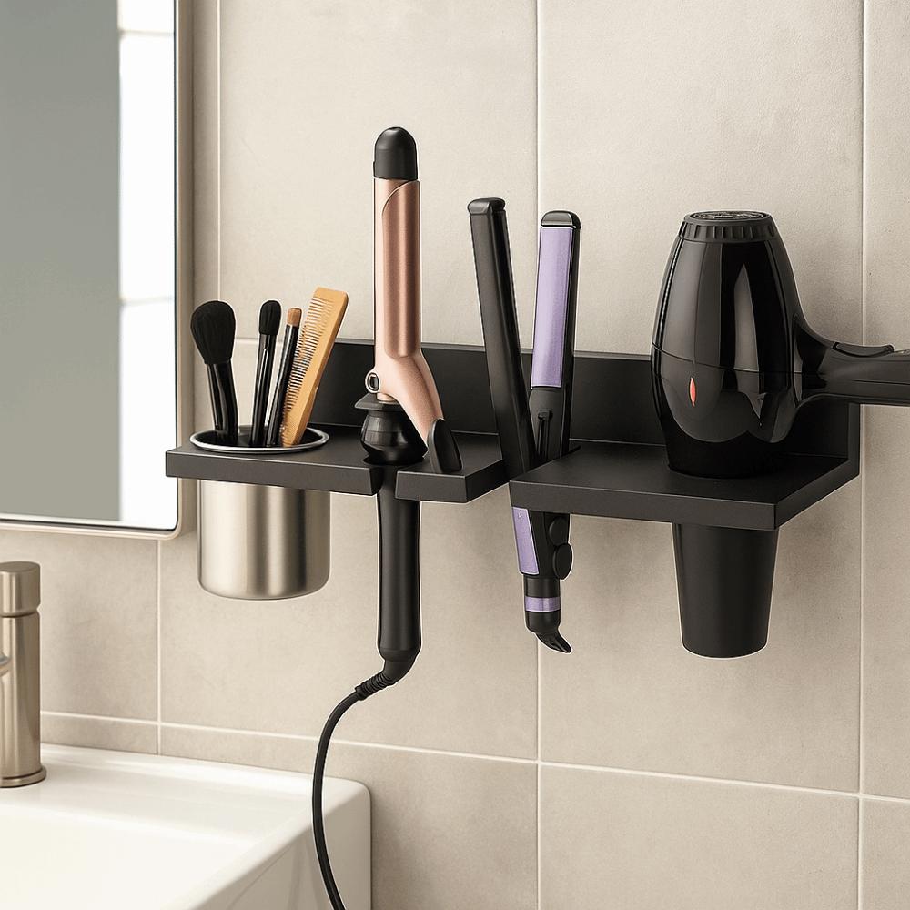 Компактный держатель для фена Деревянный держатель для выпрямителя Винтажная полка для плойки для дома