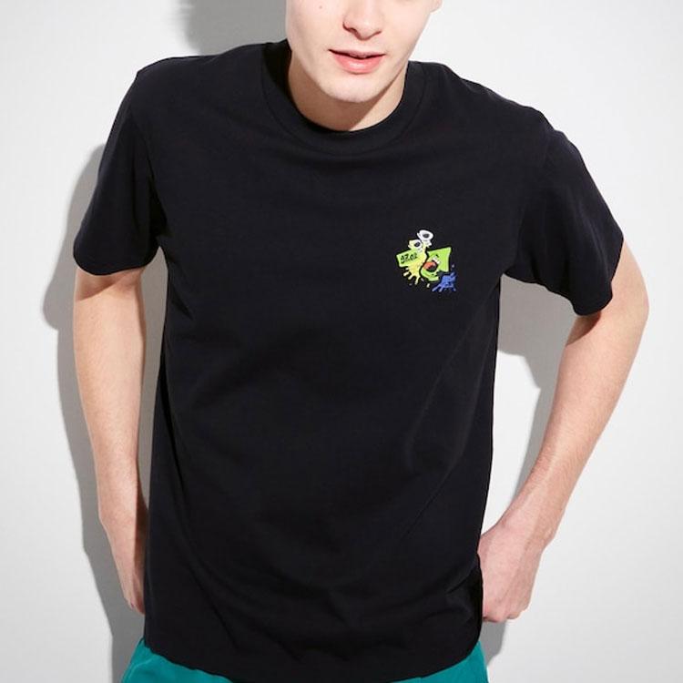 Uniqlo X Splatoon 3 Коллаборация SS23 Задний Спрей-пистолет Принт Граффити Короткий Рукав Футболка Унисекс Топы Черный 460485-09