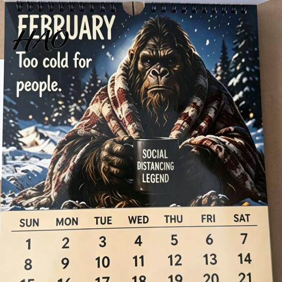 Creative Home Wall Art Sasquatch Daily Life Calendar 2027, Monthly Planner with Humorous Wilderness Illustrations for Office Desk Accessories
