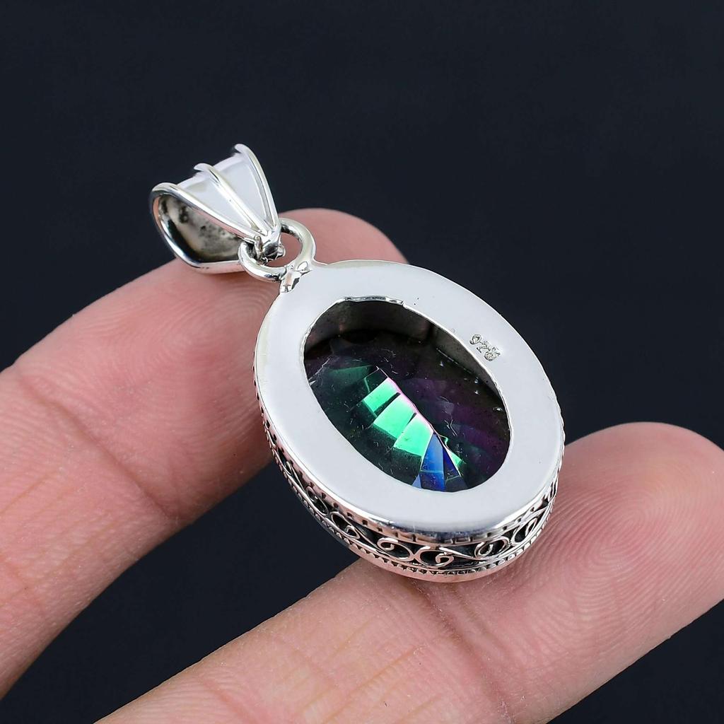 Подвеска из драгоценного камня мистический топаз, твердая подвеска из стерлингового серебра 925 пробы, ювелирный подарок для унисекс