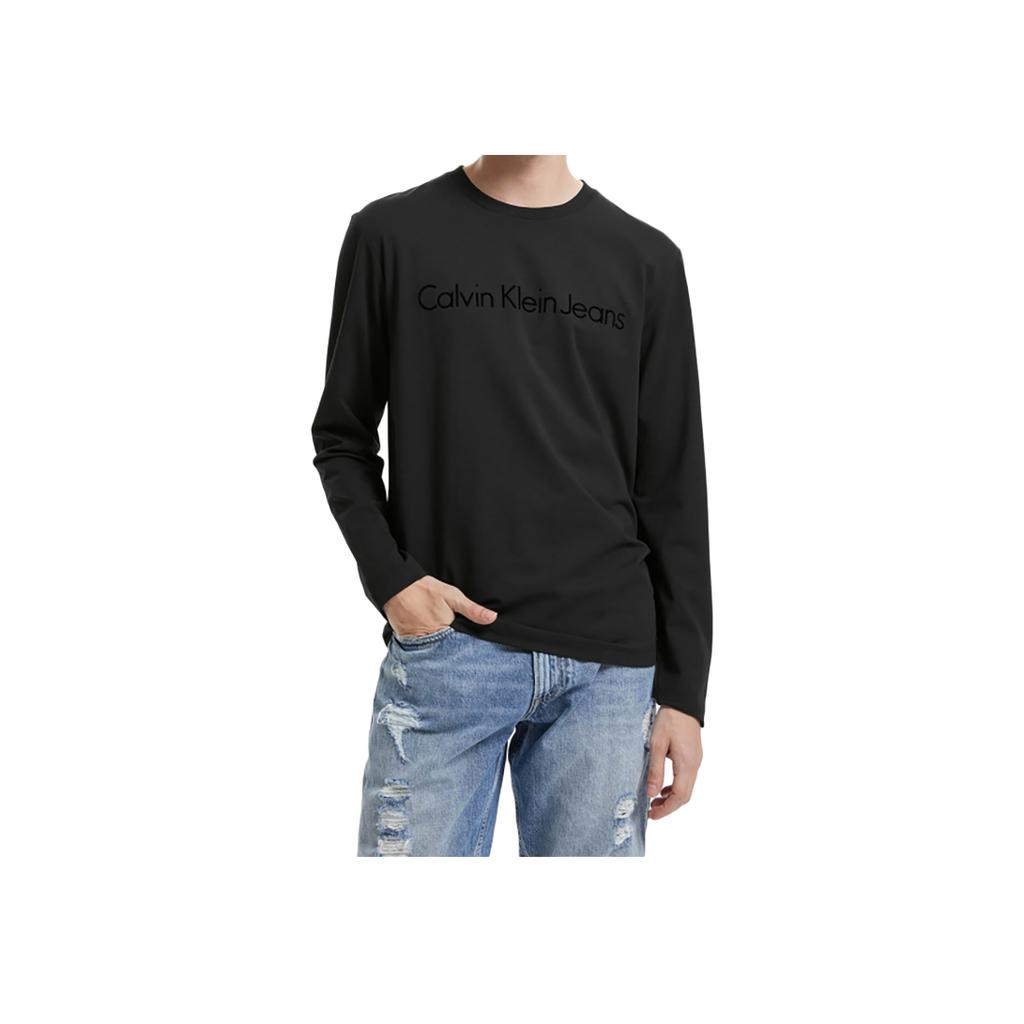 Calvin Klein Logo Printed Crew Neck Long Sleeve T-Shirt Men Tops Black J319455-BEH