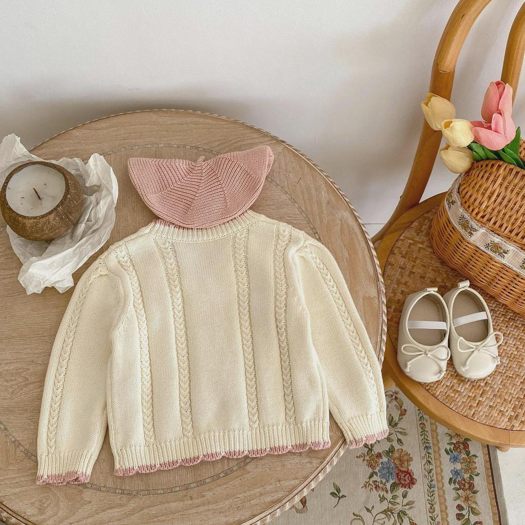 2025 Fall Versatile Baby Girl Embroidered Floral Cotton Knit Cardigan