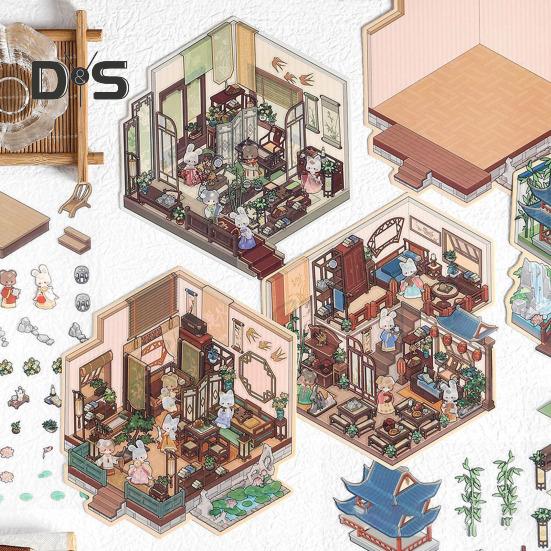 4 шт. наклейки для декоративных сцен своими руками, набор 3D-наклеек для миниатюрных домов, многоразовые, простые в использовании наклейки для декоративных сцен для проектов своими руками в книжном магазине