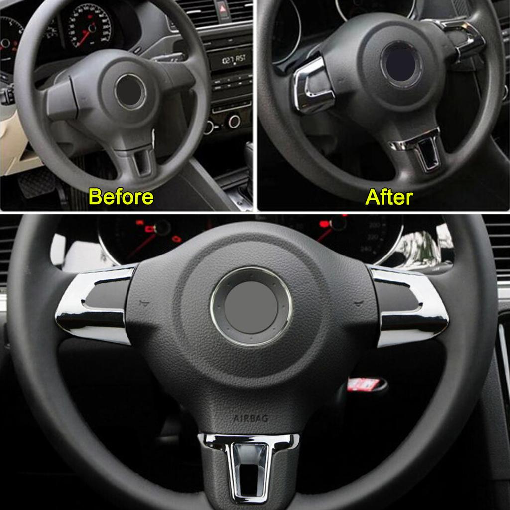 Хромированная накладка на руль для Volkswagen Golf MK6 Polo Eos Jetta Caddy Touran 2009 2010 2011 2021 2013 2014, аксессуары для салона автомобиля, 3 шт.