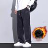 "2024 Men's and Boys' Warm Velvet Straight Pants: Casual Autumn/Winter Sport Trousers"