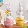 Статуэтка пасхального кролика, резиновые фигурки кроликов с цветком/яйцом/морковкой, настольные украшения для домашнего офиса, фермерского дома, весенний декор