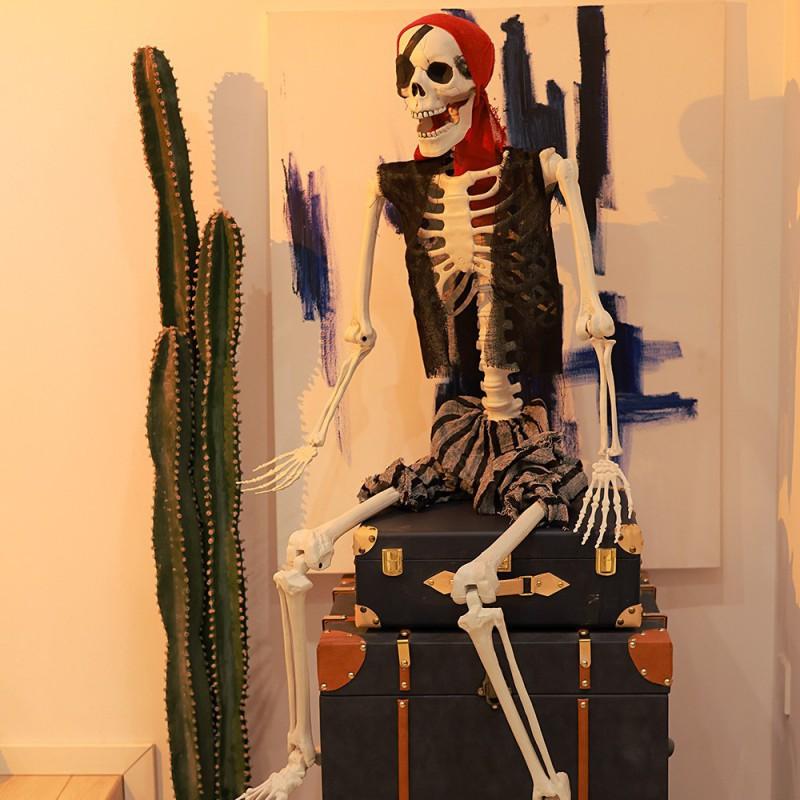 Halloween Decor Skeleton Pirate Prop With Lights Sound Haunted House Escape Room Horror Display