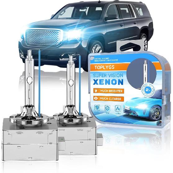 D3S HID Xenon Headlight Bulb Compatible With GMC Yukon XL Denali 2015 2016 2017 2018 Acadia 2013-, 8000K Bright Blue, 35W OEM High Low Beam Xenon